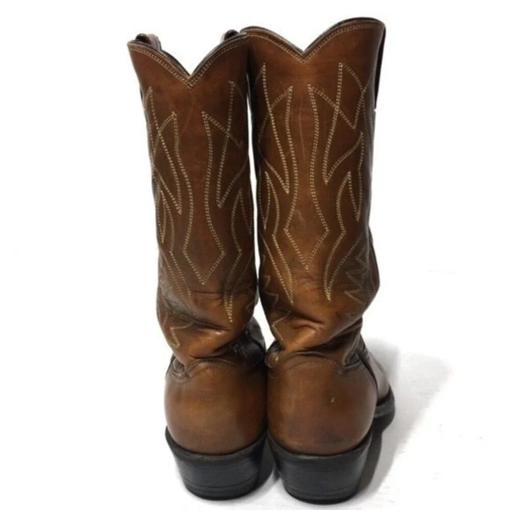 Justin Cowboy Tan Leather Pull On Boots 7D